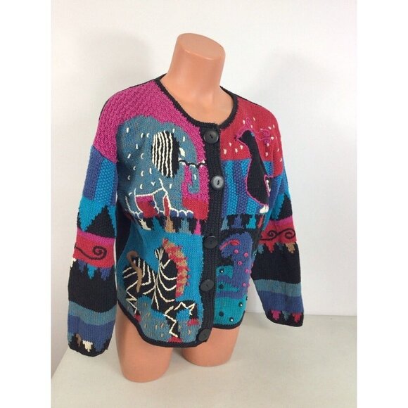 Segrets Vintage Cardigan Sweater Fantasy Animals Womens Small - Picture 4 of 7
